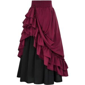 Maxi Skirt Double-Layer Ruffle Red Black